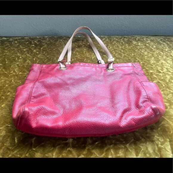Michael Kors Pebbled Leather Zip Top Tote Bag Purse Red - Picture 1 of 5
